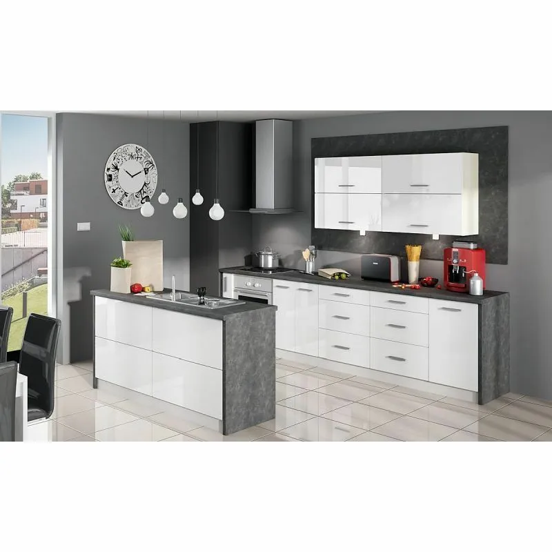 BA-KB100043-21 Modernus virtuvės komplektas 240 cm su baltais fasadais