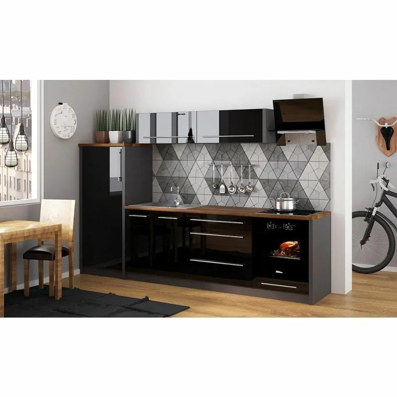 BA-KB100043-6 Modernus virtuvės komplektas 240 cm su šviesiomis spintelėmis