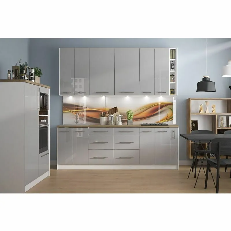 BA-KB100043-7 Modernus virtuvės komplektas 240 cm su pilkais fasadais