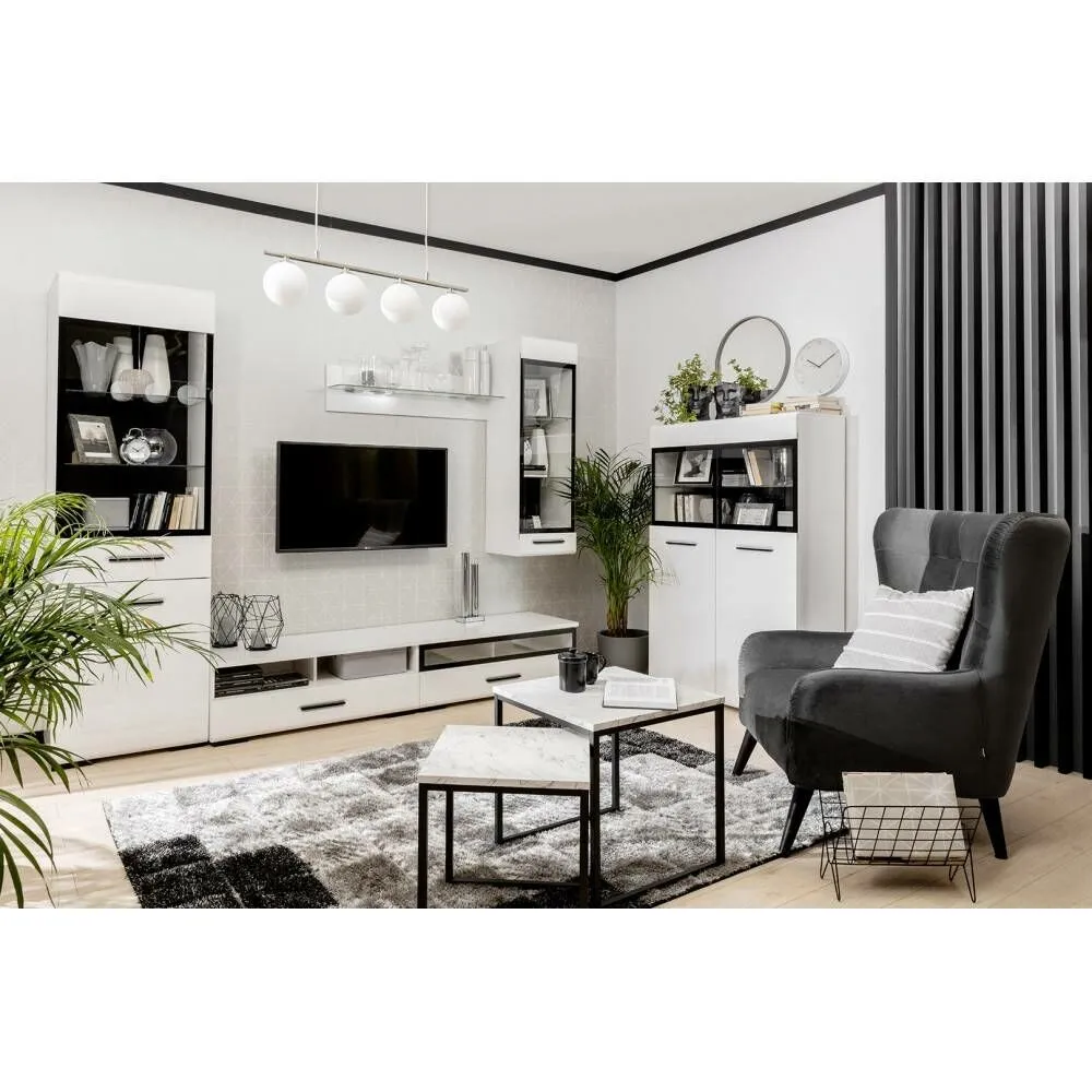 BA-SG100275-4 Moderni balta TV spintelė ASEN su stalčiumi ir lentynomis