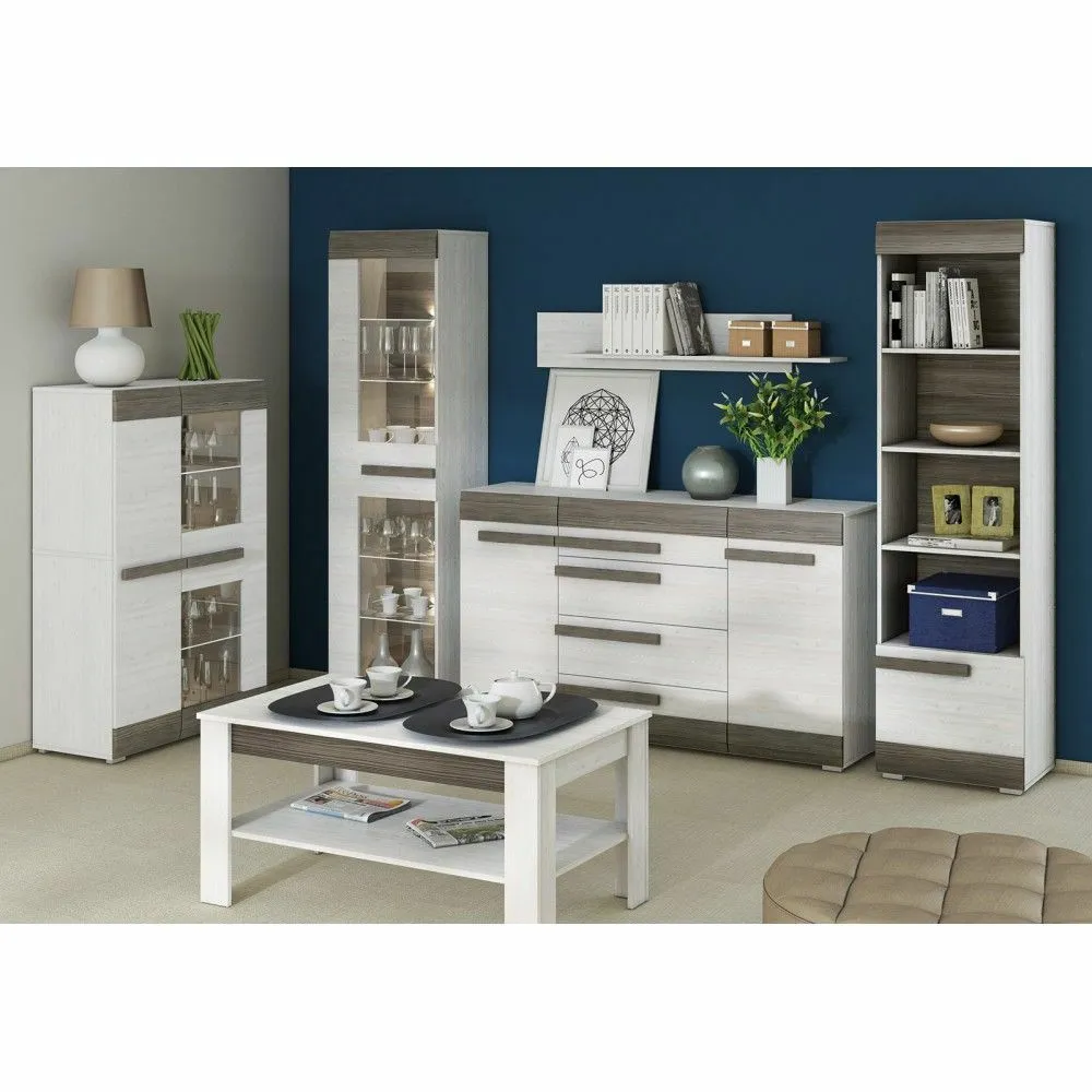 BA-SG100444-4 Moderni balta komoda BLANCO 07 su juodomis detalėmis