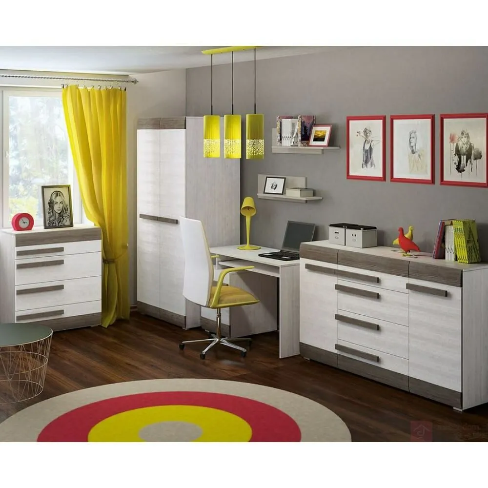 BA-SG100444-6 Balta komoda BLANCO 07 su moderniomis rankenomis