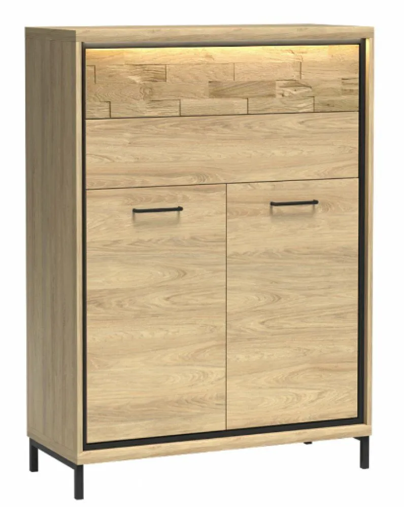 BA-SG101700-5 Balta komoda SG101700 su moderniomis juodomis rankenėlėmis