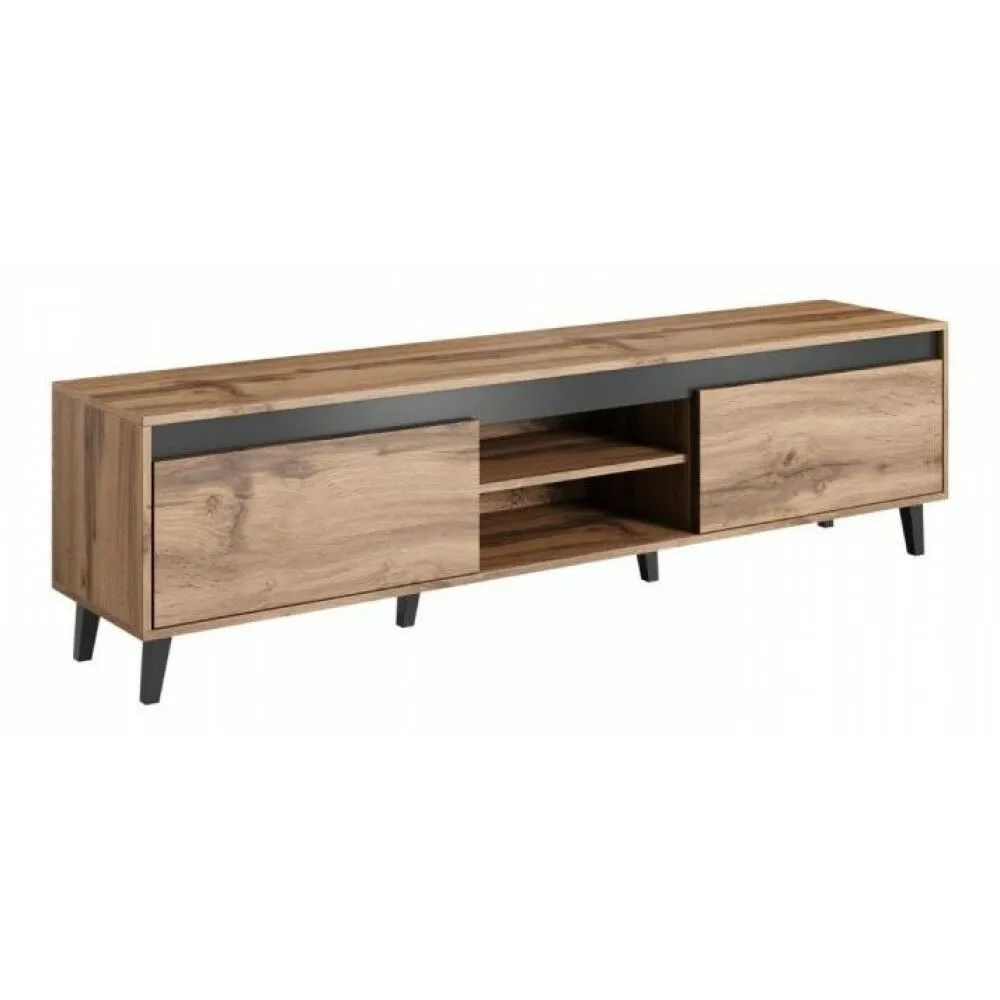 BA-SG101835-2 Moderni balta TV spintelė NORD II su medinėmis detalėmis