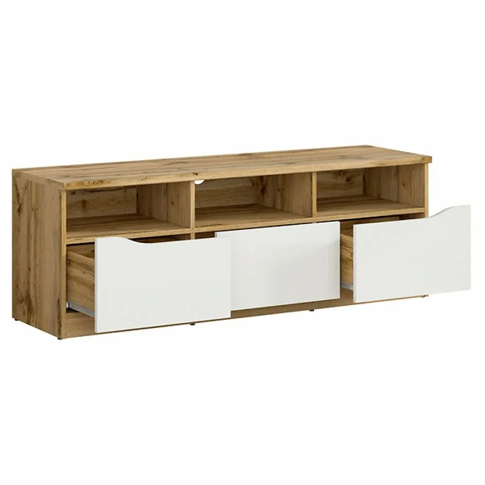 BA-SG101885-2 Moderni balta TV spintelė NUIS su trimis stalčiais