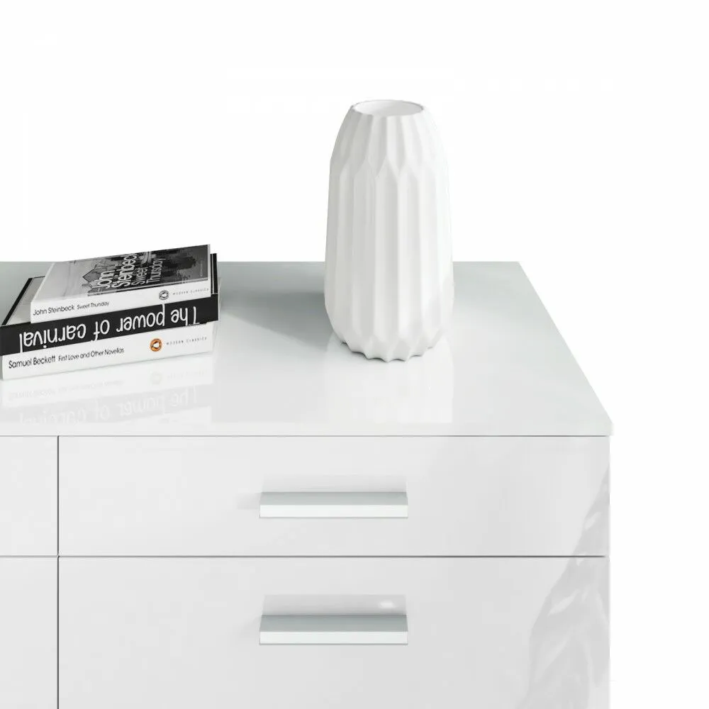 BA-SG102341-2 Moderni balta komoda SECCO su juodomis detalėmis