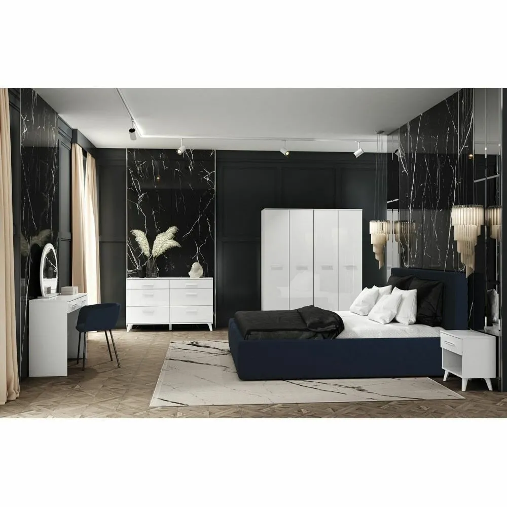 BA-SG102341-5 Stilinga balta komoda SECCO su dekoratyviniais stalčiais