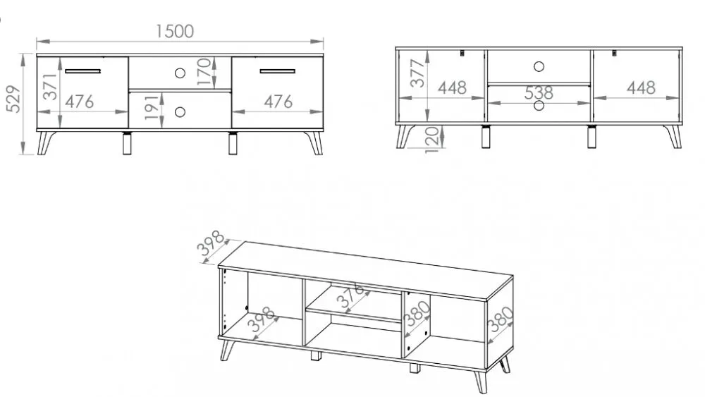 BA-SG102344-5 Moderni TV spintelė SECCO su lentynomis ir stalčiais