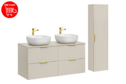 Komplektas 120 cm su stalviršiu, 2 praustuvai Smile ir spintelė aukšta