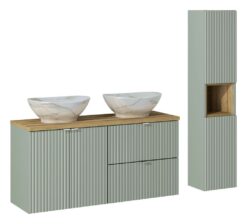 Komplektas 120 cm su stalviršiu, 2 praustuvai Pati ir spintelė aukšta