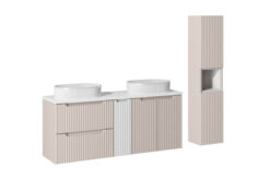 Komplektas 140 cm su stalviršiu, 2 praustuvai Beyond ir spintelė aukšta