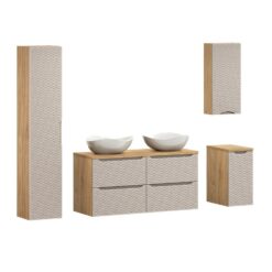 Komplektas 120 cm su stalviršiu, 2 praustuvai Cloud ir spintelė aukšta