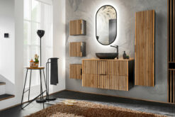 Komplektas 100 cm su praustuvu , spintelė aukšta ir veidrodžiu led