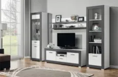 ba-ik100129 Moderni balta TV spintelė su medinėmis detalėmis svetainei