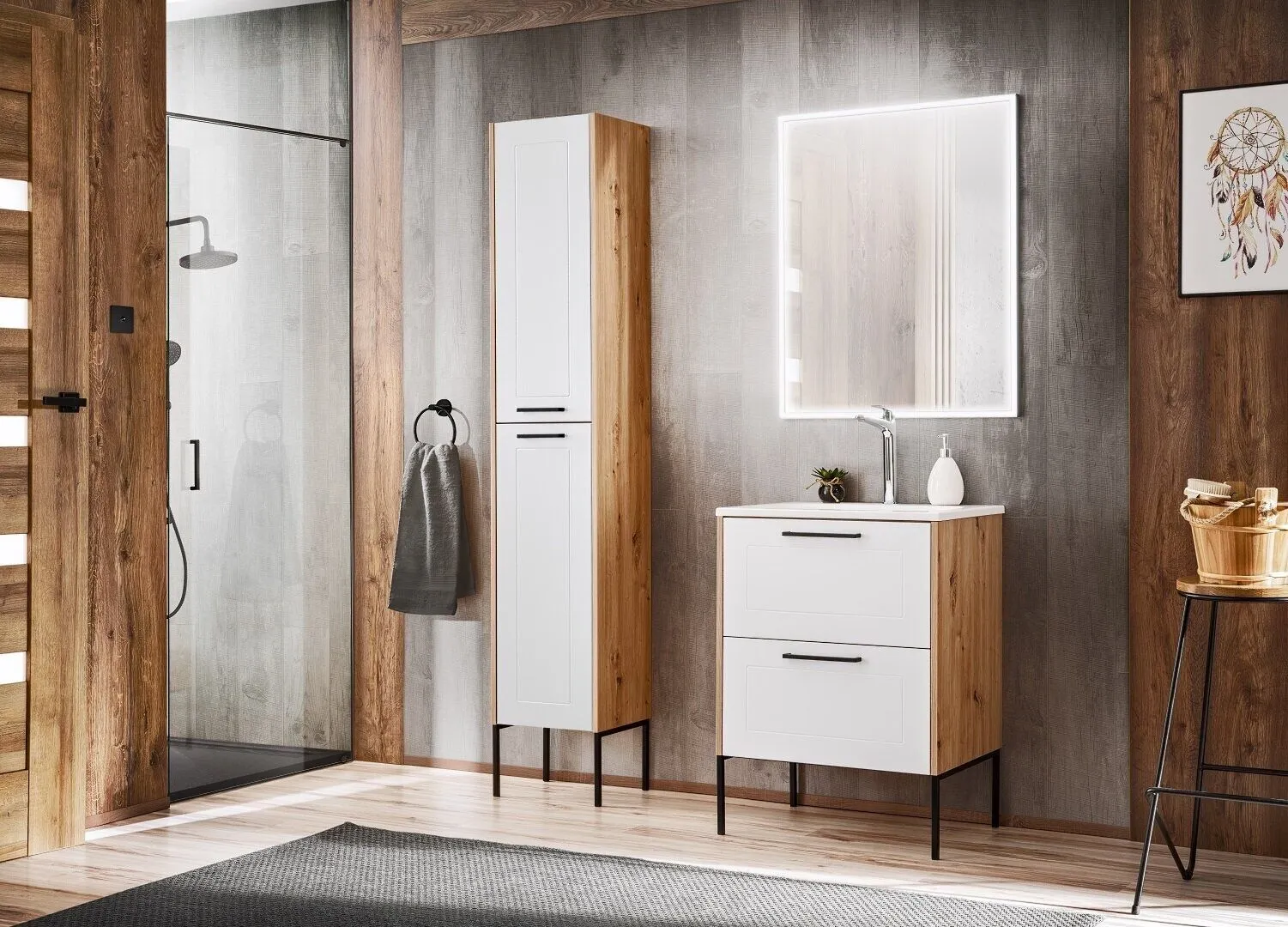 BA-GS211154-3 Pakabinamas LED veidrodis su apšvietimu moderniam vonios interjerui