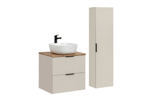 Komplektas 60 cm su stalviršiu, 1 praustuvė Smile ir spintelė aukšta