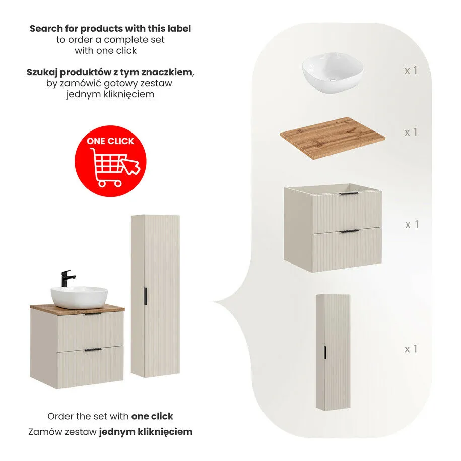 BA-VL100029-3 60 cm vonios komplektas su Smile praustuve ir aukšta spintele