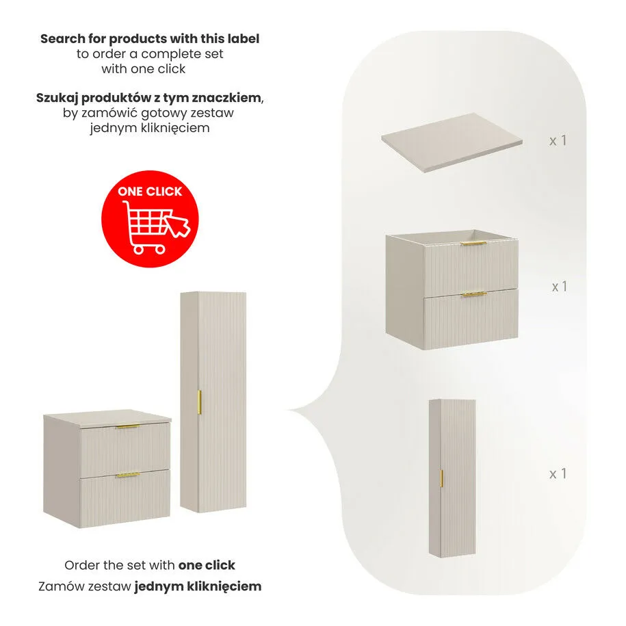 BA-VL100046-3 Modernus 60 cm komplektas su stalviršiu vonios kambariui