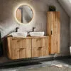 Komplektas 120cm su stalviršiu , 2 praustuvai Smile, spintelė ir veidrodžiu LED