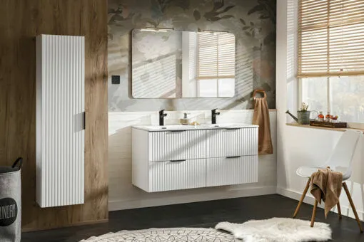 Komplektas 120 cm su praustuvu SKY, spintelė aukšta ir veidrodžiu