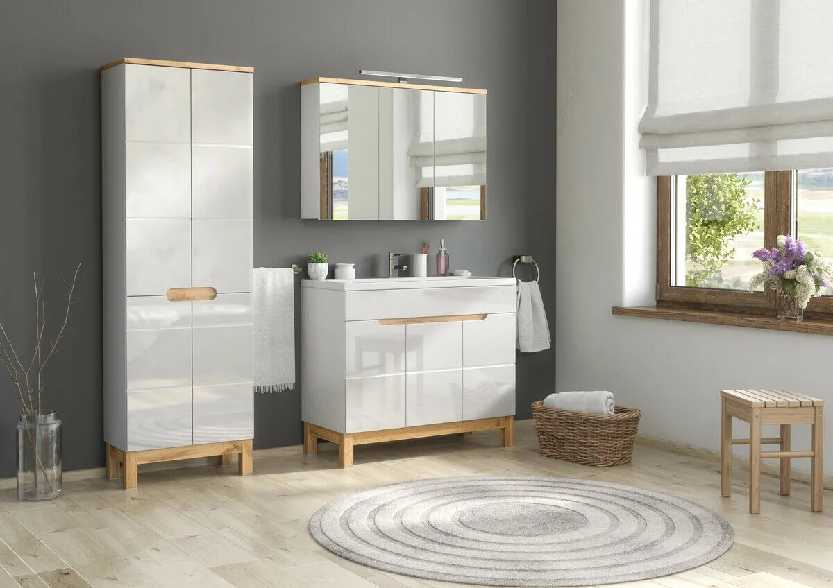 BA-VL100099-1 Komplektas 100cm su praustuvu , spintelė su veidrodžiu