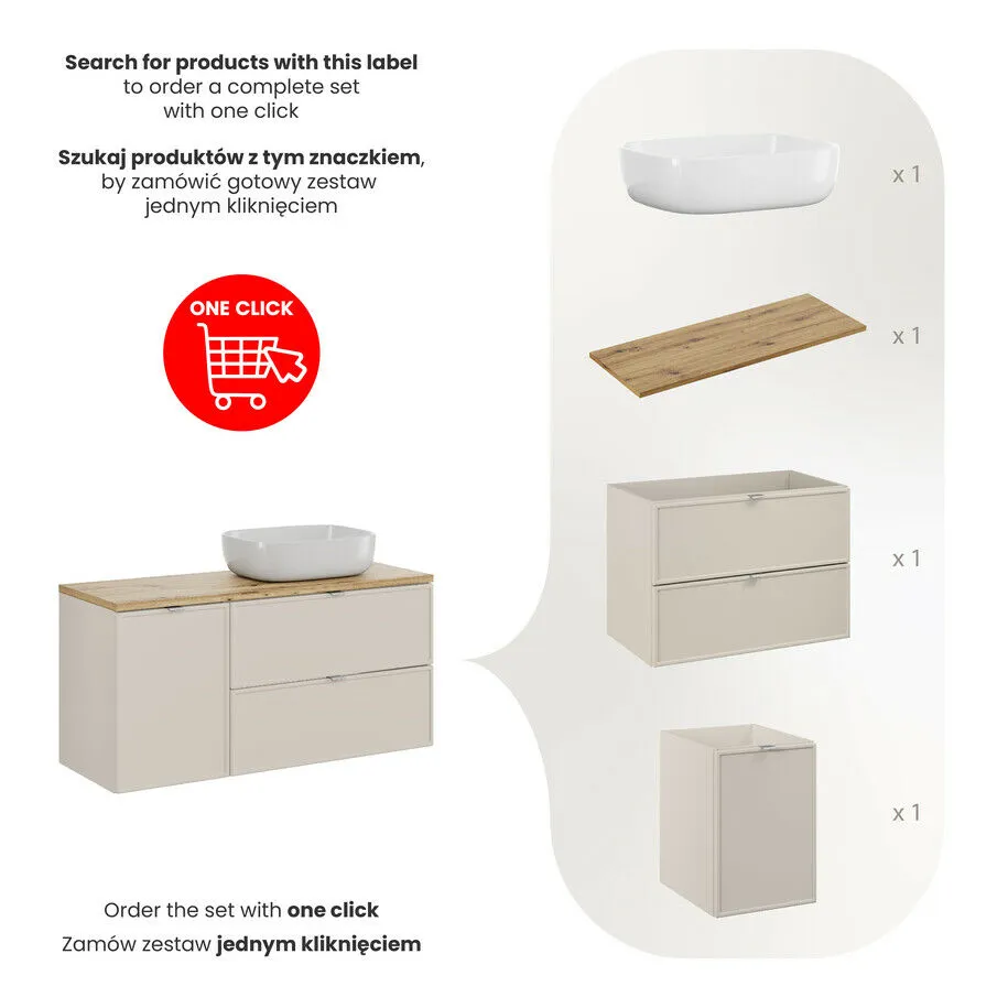 BA-VL100124-3 120 cm komplektas su stalviršiu ir Smile praustuvu voniai