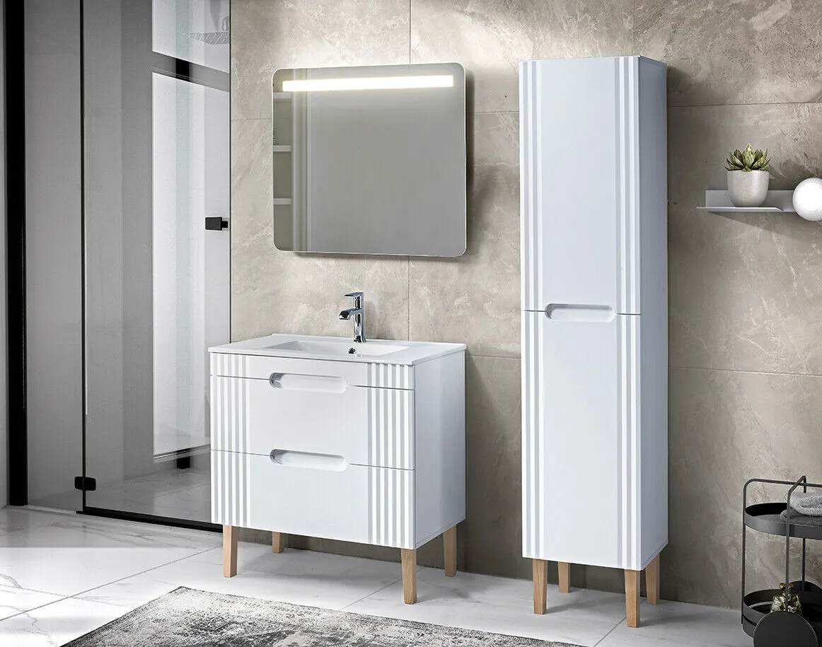 BA-VL100189-1 Komplektas 80 cm su praustuvu , spintelė aukšta ir veidrodžiu