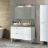 Komplektas 120 cm su praustuvu m, spintelė aukšta ir veidrodžiu 120 cm