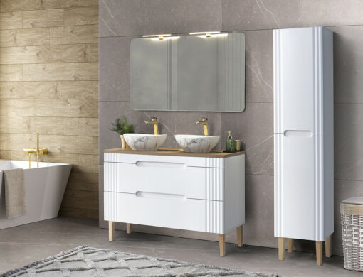 Komplektas 120 cm su praustuvu m, spintelė aukšta ir veidrodžiu 120 cm