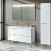 Komplektas 120 cm su praustuvu, spintelė aukšta ir veidrodžiu