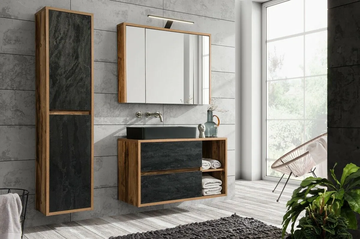 BA-VL100209-1 Komplektas 100cm su praustuvu , spintelė su veidrodžiu