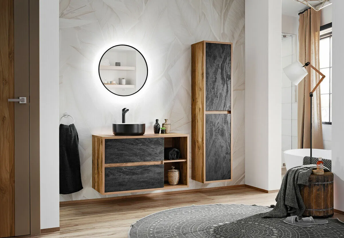 BA-VL100212-1 Komplektas 100cm su praustuvu , spintelė ir veidrodžiu led