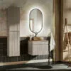 Komplektas 60 cm su stalviršiu, praustuvė Wiki, spintelė aukšta ir veidrodžiu led