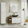 Komplektas 100 cm su stalviršiu, praustuvė Lena, spintelė aukšta ir veidrodžiu led