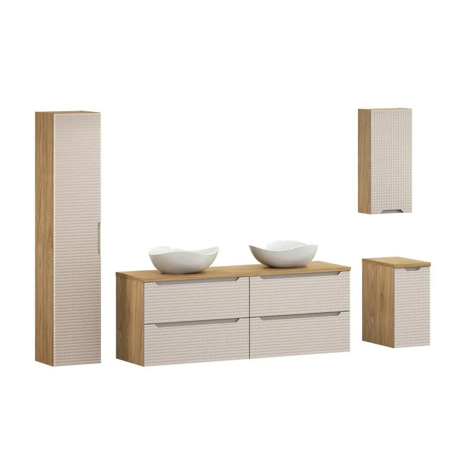 BA-VL100404-1 Komplektas 160 cm su stalviršiu, 2 praustuvai Cloud ir spintelė aukšta