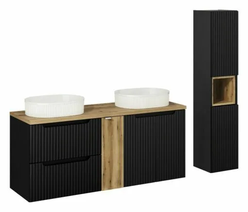 Komplektas 140 cm su stalviršiu, 2 praustuvai Beyond ir spintelė aukšta