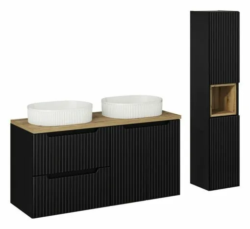 Komplektas 120 cm su stalviršiu, 2 praustuvai Beyond ir spintelė aukšta