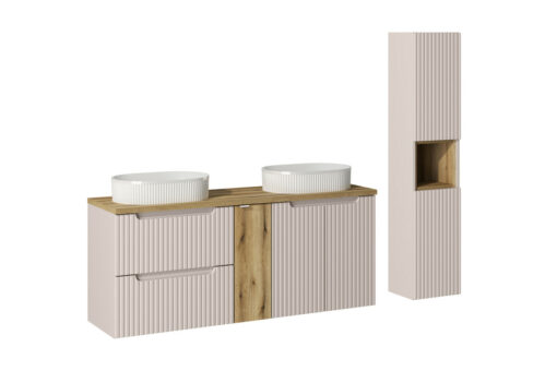 Komplektas 140 cm su stalviršiu, 2 praustuvai Beyond ir spintelė aukšta