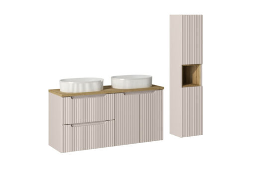 Komplektas 120 cm su stalviršiu, 2 praustuvai Beyond ir spintelė aukšta