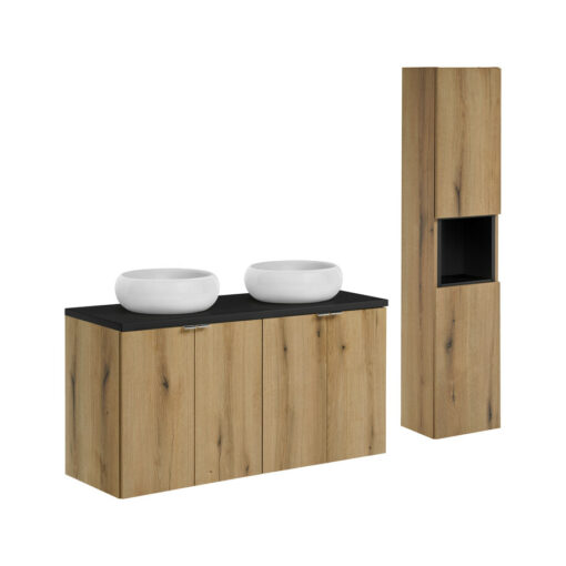 Komplektas 120cm su stalviršiu , 2 praustuvai Wiki ir spintelė