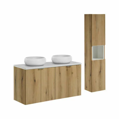 Komplektas 120cm su stalviršiu , 2 praustuvai Wiki ir spintelė