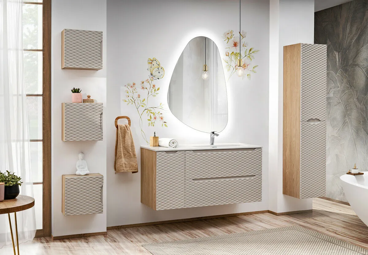 BA-VL100810-7 Moderni 90 cm praustuvės spintelė su dviem stalčiais