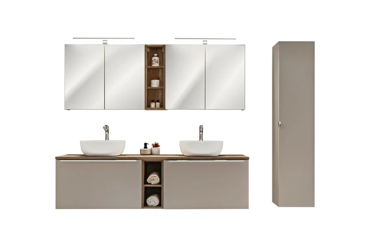 BA-VL100937-1 Komplektas 180cm su stalviršiu , 2 praustuvai Smile, spintelė i 2 szafkami z lustrem