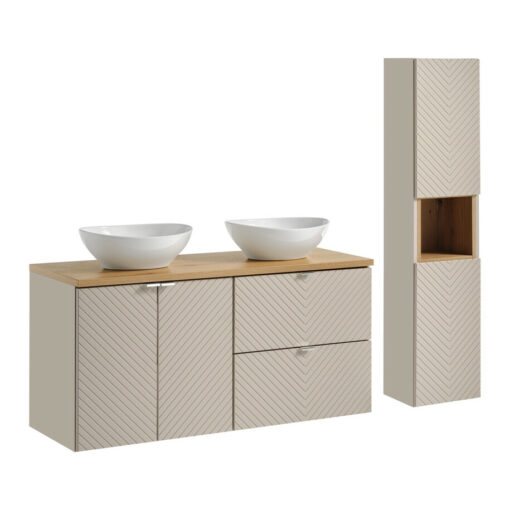 Komplektas 120 cm su stalviršiu, 2 praustuvai Lola ir spintelė aukšta