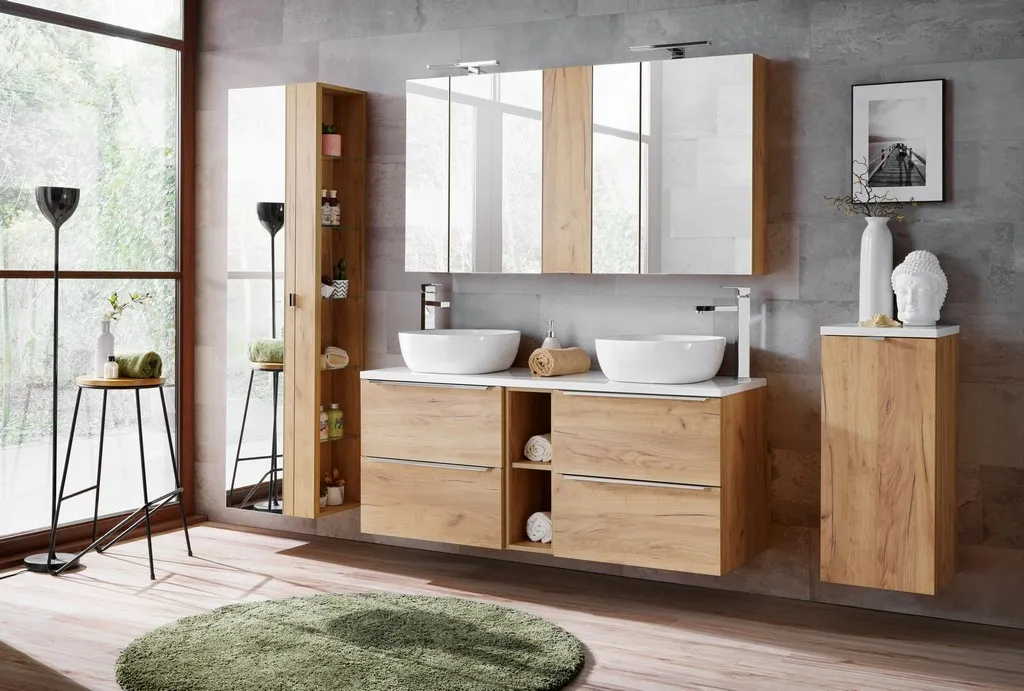 4-79 Moderni vonios spintelė Capri Oak su medžio raštu