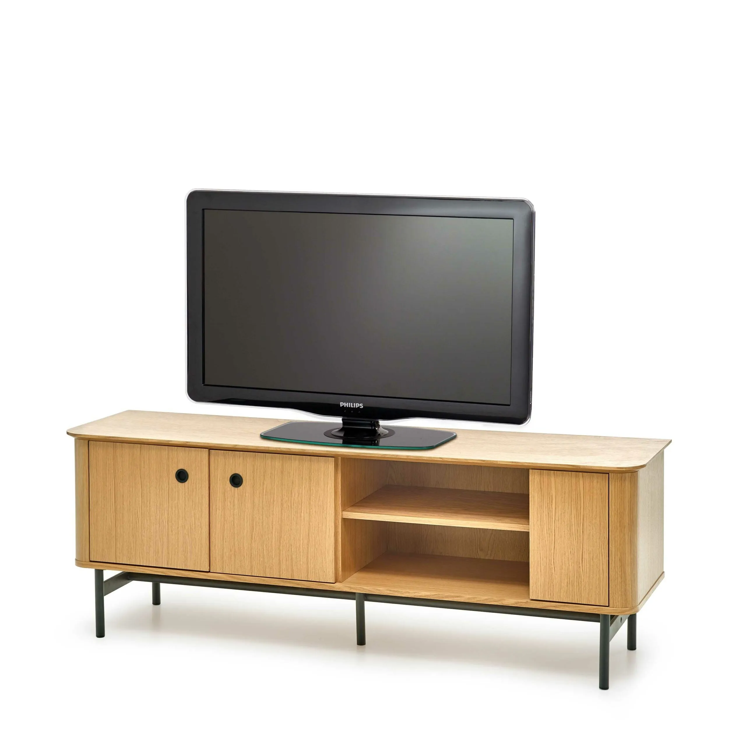 BA-HA105298-2 Modernus TV staliukas su lentynomis ir uždaromis spintelėmis