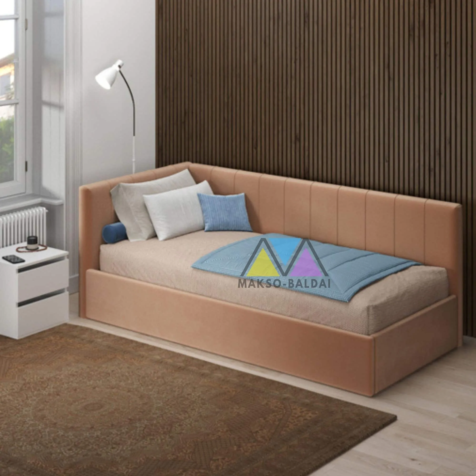 ba-mb000854-17 Moderni dvigulė lova su elegantišku galvūgaliu ir kojelėmis