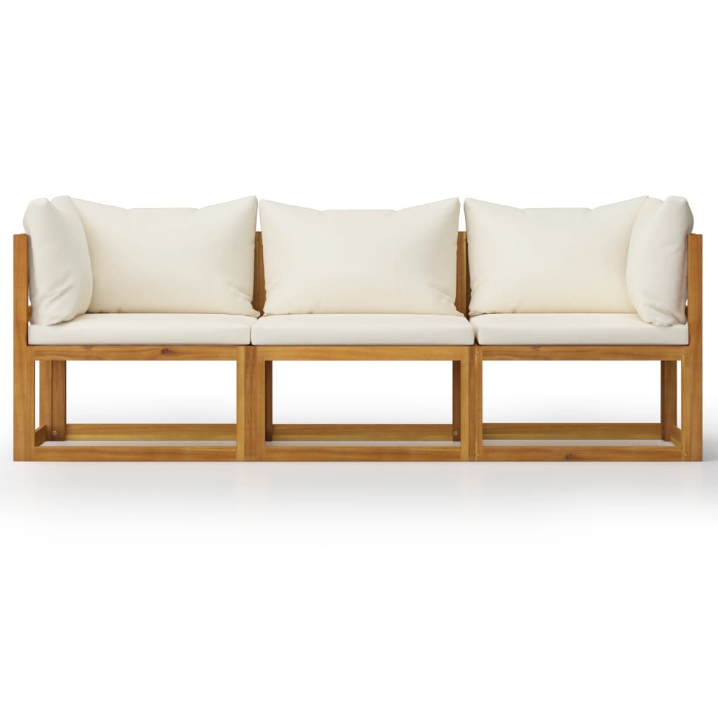 ba-vd100137-2 Kreminė trivietė sodo sofa iš akacijos masyvo su pagalvėlėmis