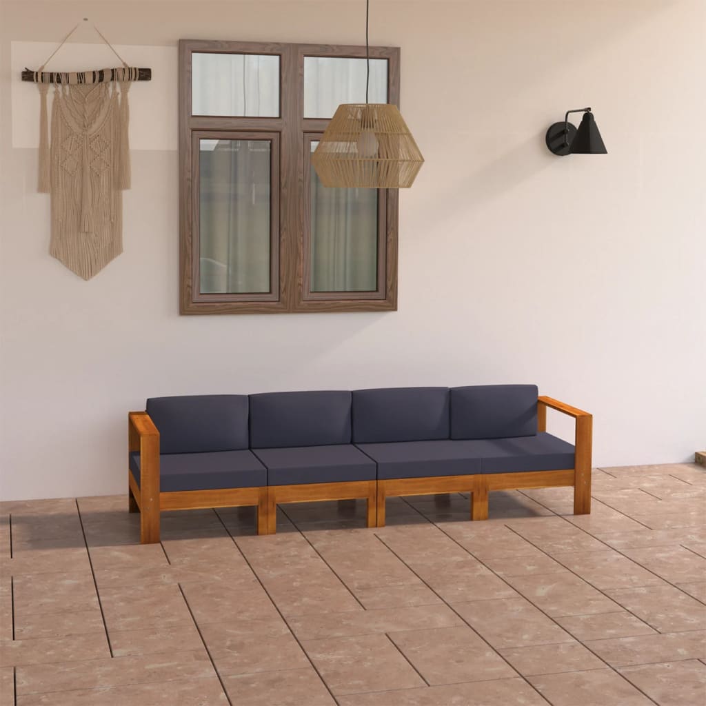 ba-vd100245-1 Keturvietė sodo sofa su tamsiai pilkomis pagalvėmis, akacija