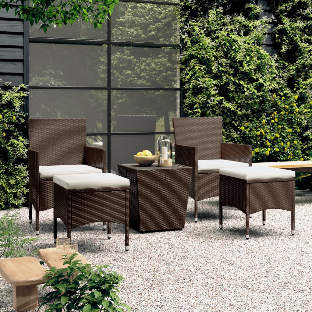 ba-vd100422-1 Bistro baldų komplektas, 5 dalių, rudas, poliratanas/stiklas